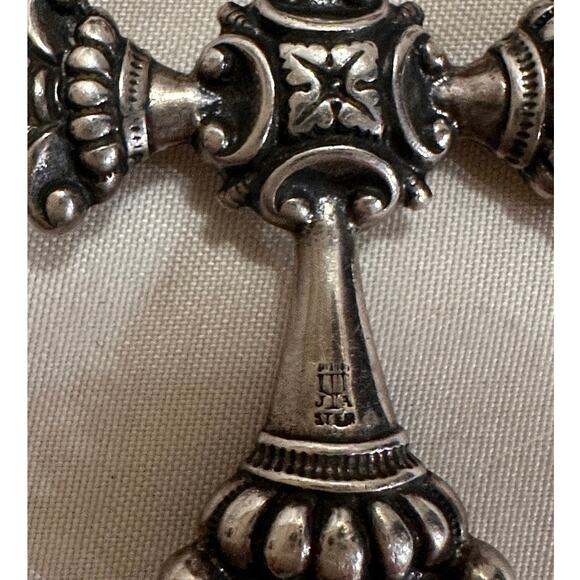 Large Retired James Avery HEAVY Cross Pendant 24" sterling chain - Picture 5 of 12